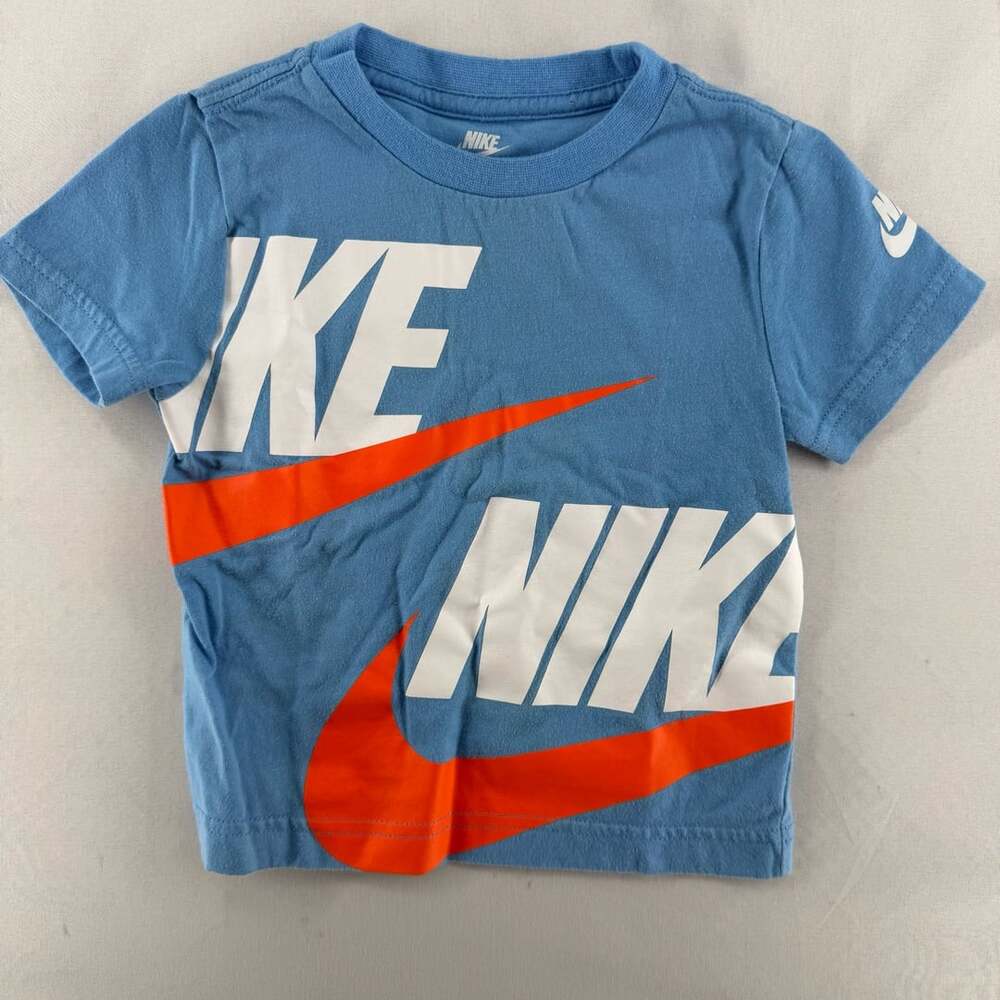 0045 Nike Toddler Boys Blue Orange Split Futura Logo Short Sleeve T-Shirt